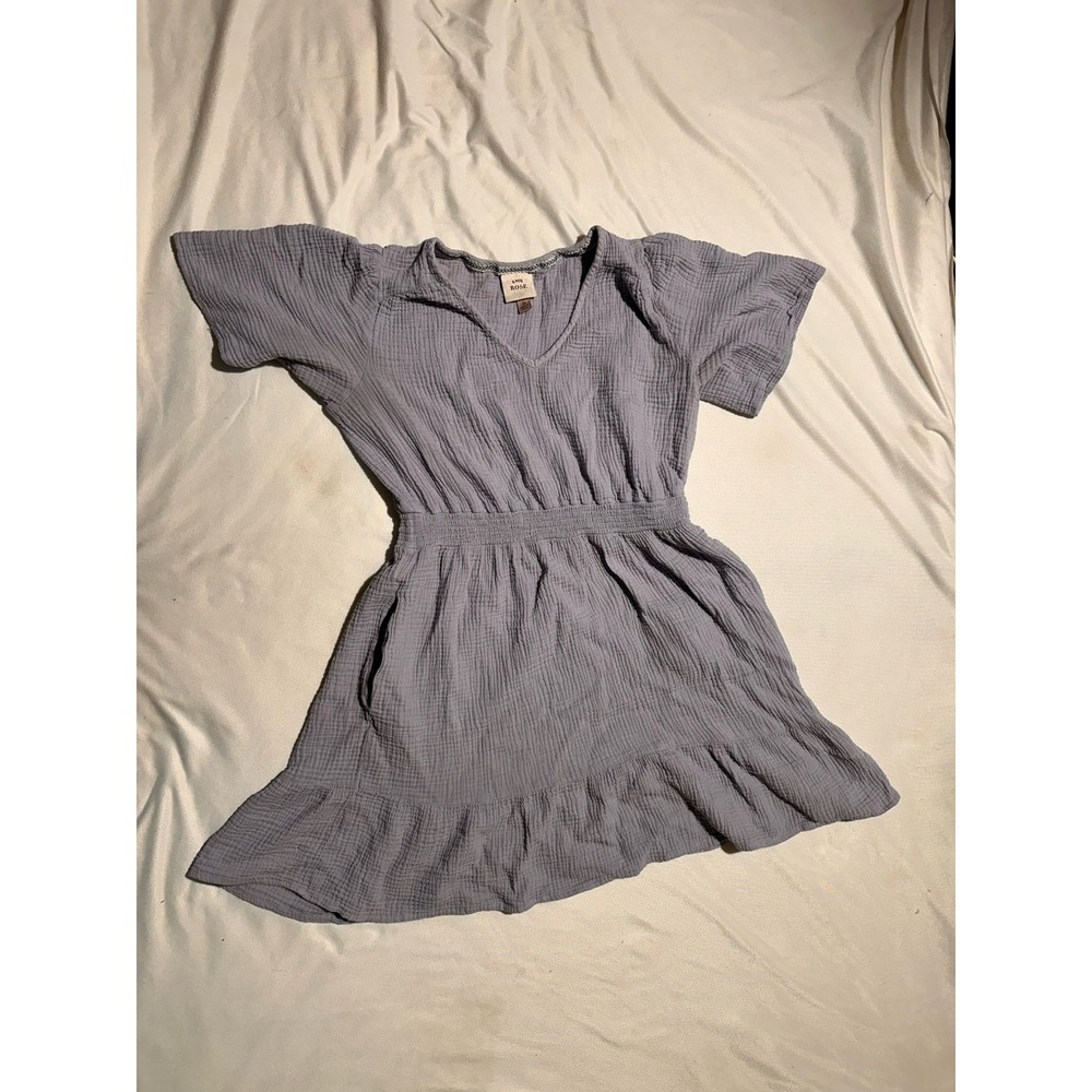 Women's Blue Gauze SmockedWomen's Blue Gauze Smocked Waist Ruffle Hem Mini Dress